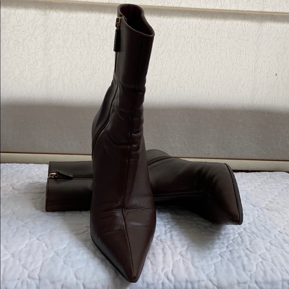 Gucci brown leather heel zip ankle boots S 8B